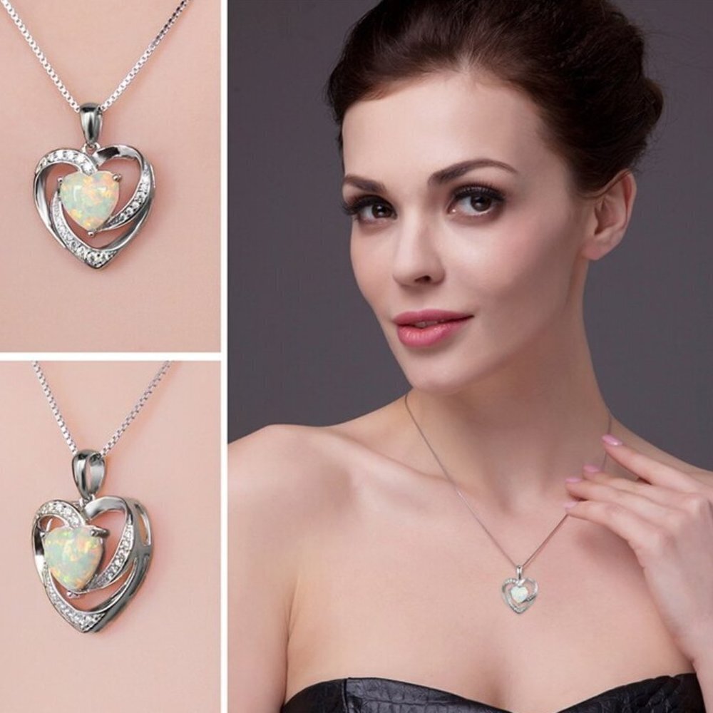 Heart love necklace jewelry fashion created opal 925 sterling silver chain new